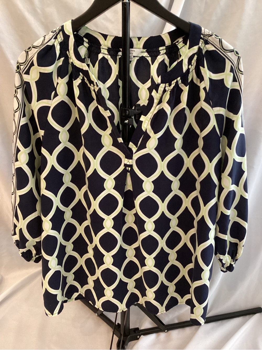 crown & ivy Navy and Cream Linked Geometric Print Blouse